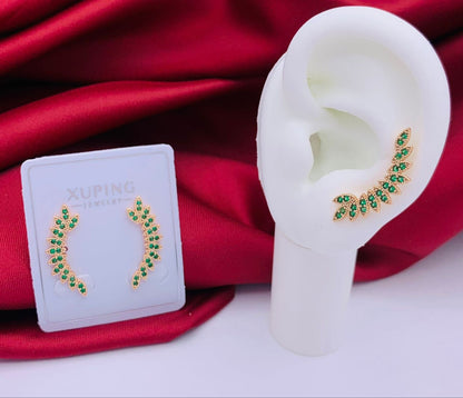 Earcuff Doble Alas Rosado Piedra Verde